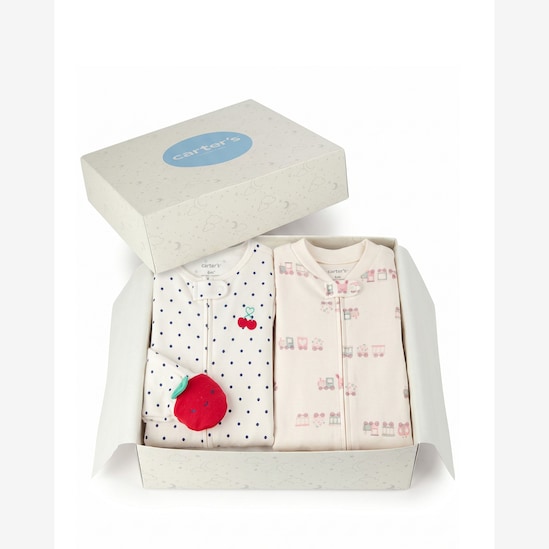 Kit macacão bebê 2 peças estampado + caixa de presente P - Multicor | Carter's
