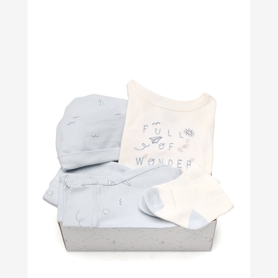 Enxoval bebê 4 peças estampado + caixa de presente P - Multicor | Carter's