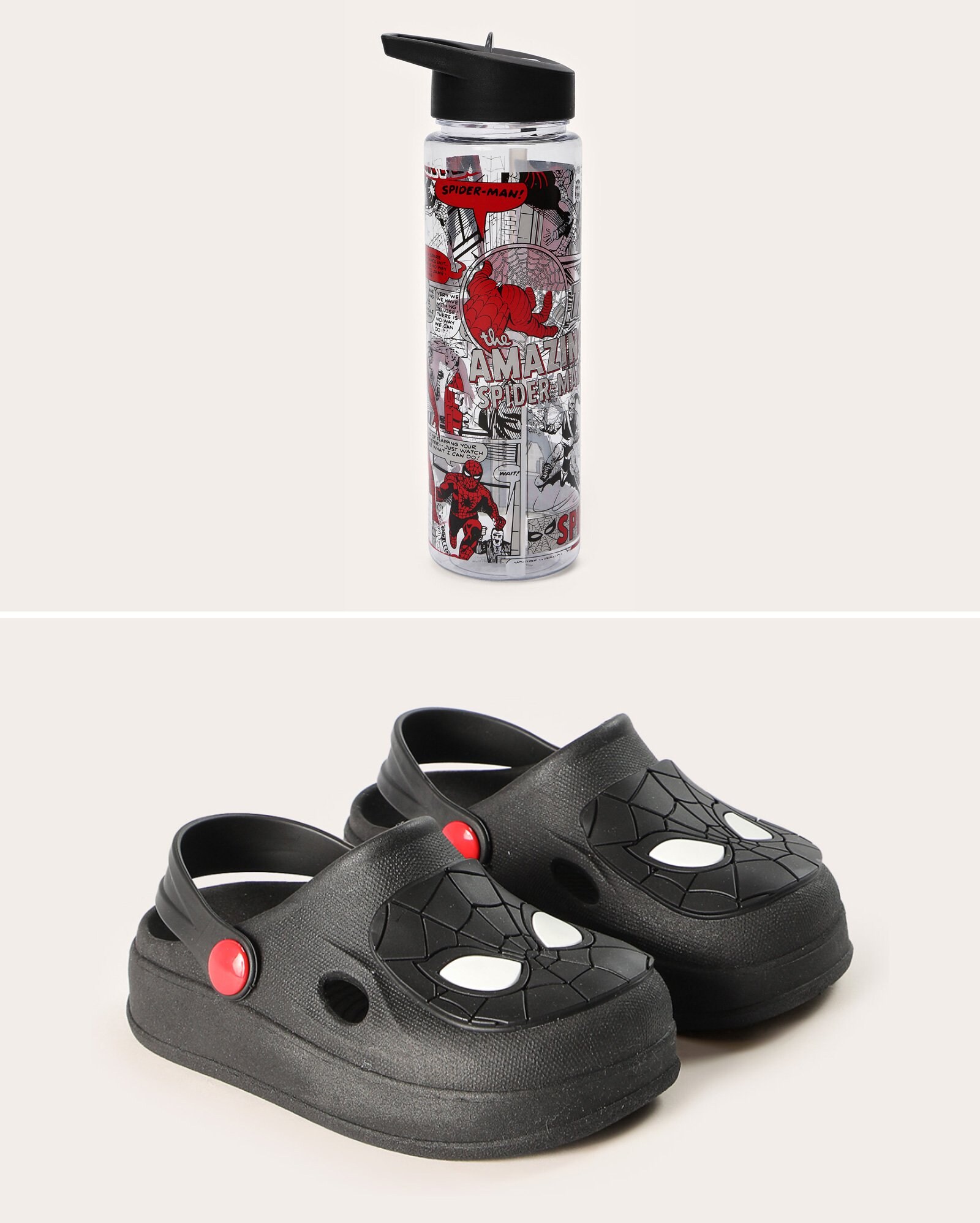 Kit sandália clog infantil + garrafa com canudo Homem-Aranha 700ml - Preto | Marvel
