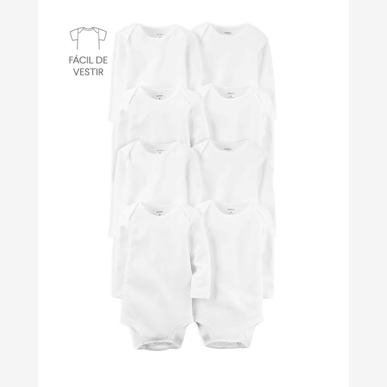 Kit body bebê 8 peças manga longa branco | Carter's