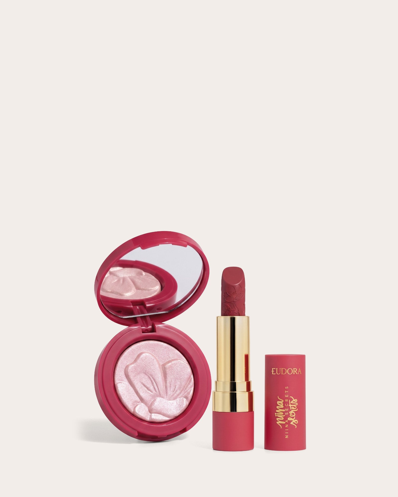 Kit iluminador facial 3g + batom Soft Petals 3,6g | Niina Secrets