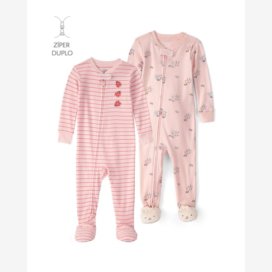Kit macacão pijama infantil 2 peças com pezinho estampado - Multicor | Carter's