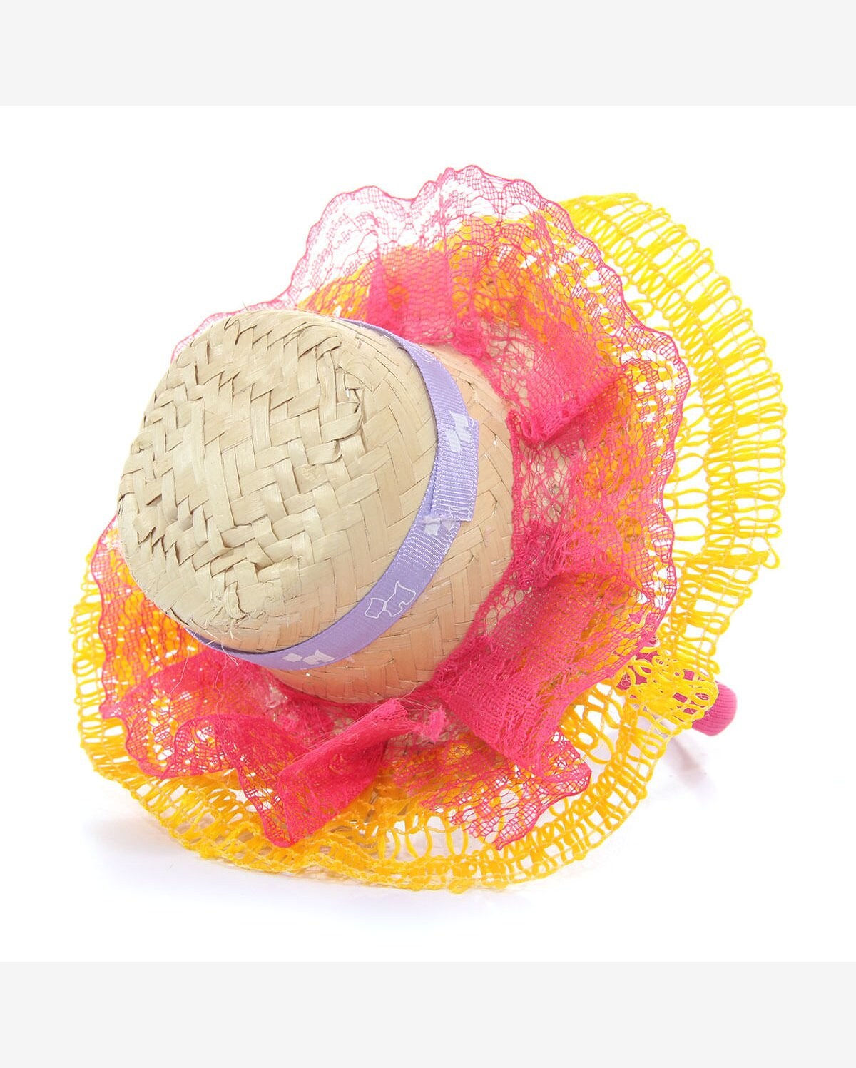 Riachuelo Tiara com Chapéu de Palha Renda Amarela e Pink Festa Junina