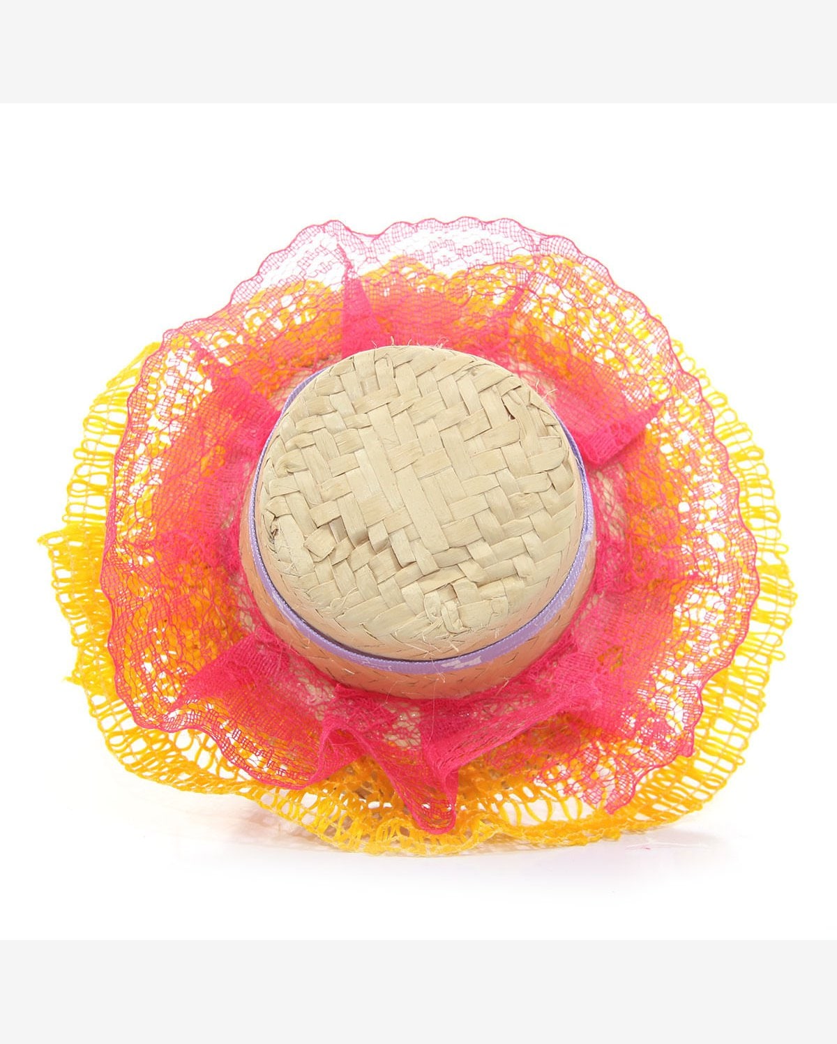 Riachuelo Tiara com Chapéu de Palha Renda Amarela e Pink Festa Junina