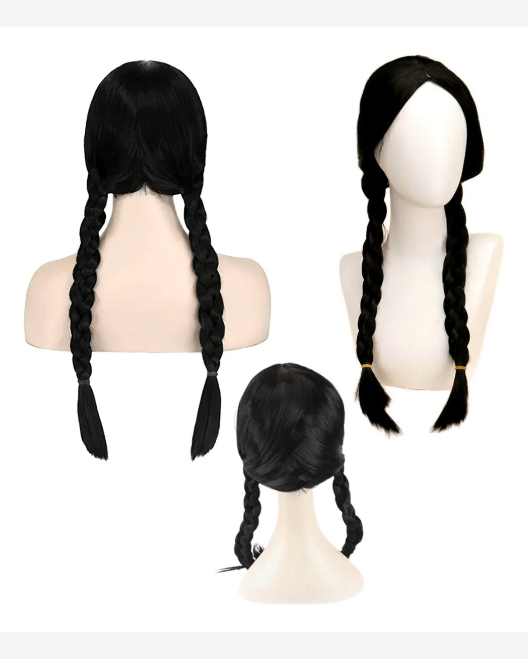 Peruca Wandinha Sem Franja Trançada Preta Cosplay Halloween