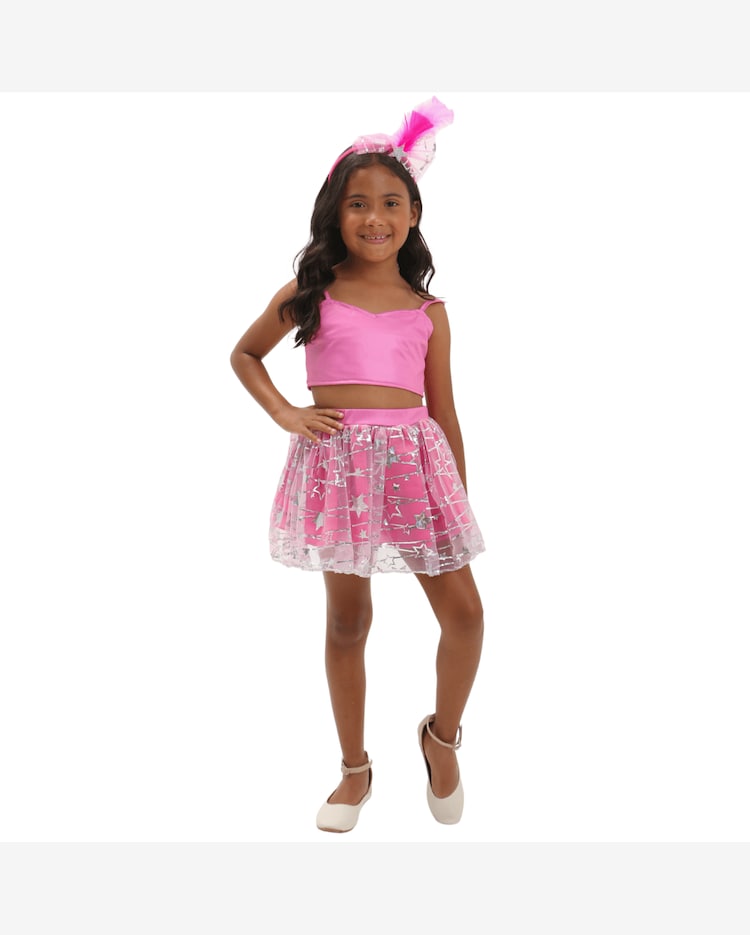 Fantasia Kit Saia e Top Rosa Infantil com Tiara Carnaval Unica Riachuelo