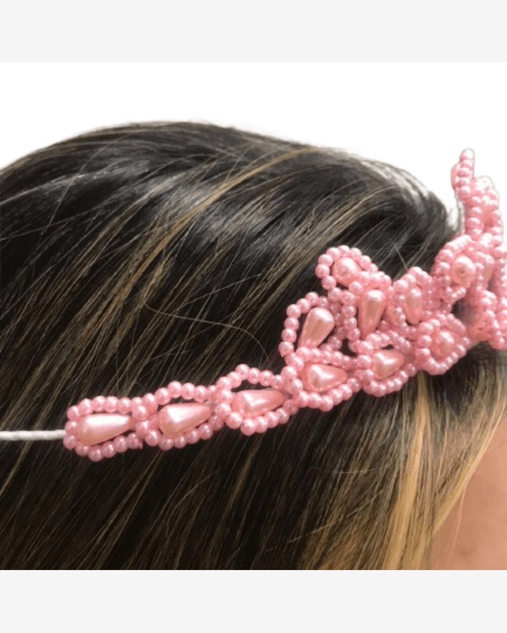 Coroa Tiara Rosa  com Detalhes  Pérolas Delicada