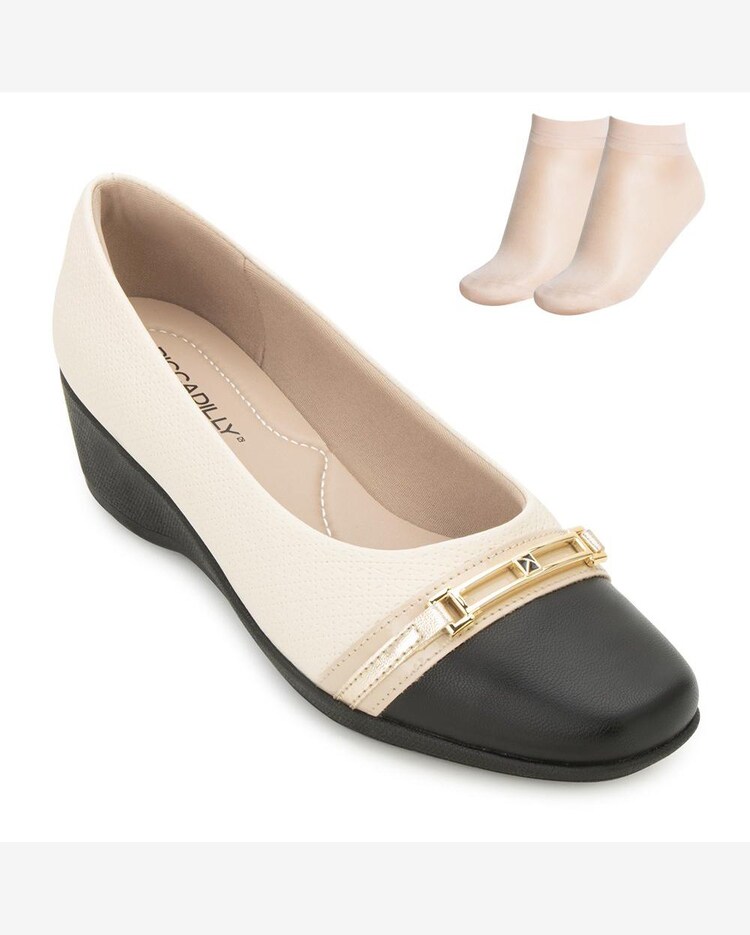 Sapato Anabela Piccadilly PD25-14322 e Meia Creme/preto Riachuelo