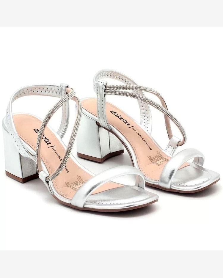 Riachuelo Sandália Dakota Tira Strass Salto Bloco Feminina Prata