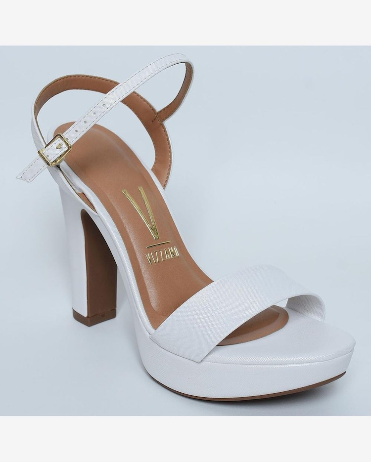 Sandália Vizzano Meia Pata Gliter Salto Grosso Feminina Branco Branco  Riachuelo