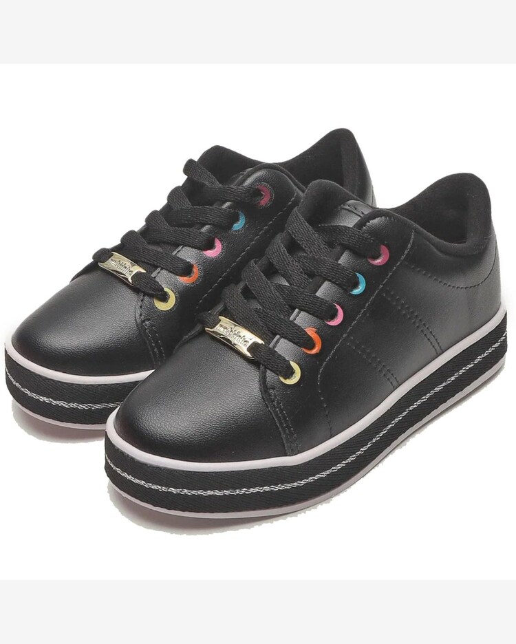 Riachuelo Tênis Infantil Molekinha Ilhós Colorido Menina Preto