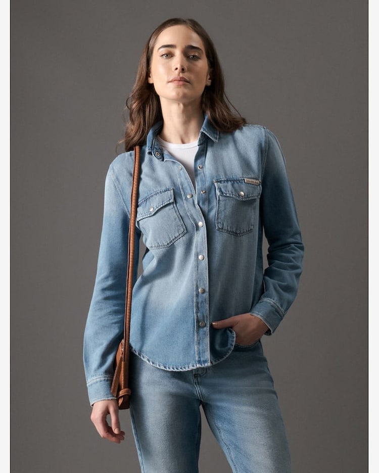 Riachuelo Camisa Jeans Feminina Tom Escuro Calvin Klein Jeans