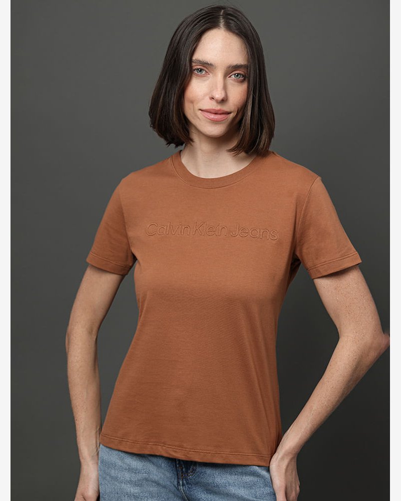 Camiseta Feminina Bordado Alto Relevo Calvin Klein Jeans - Havana