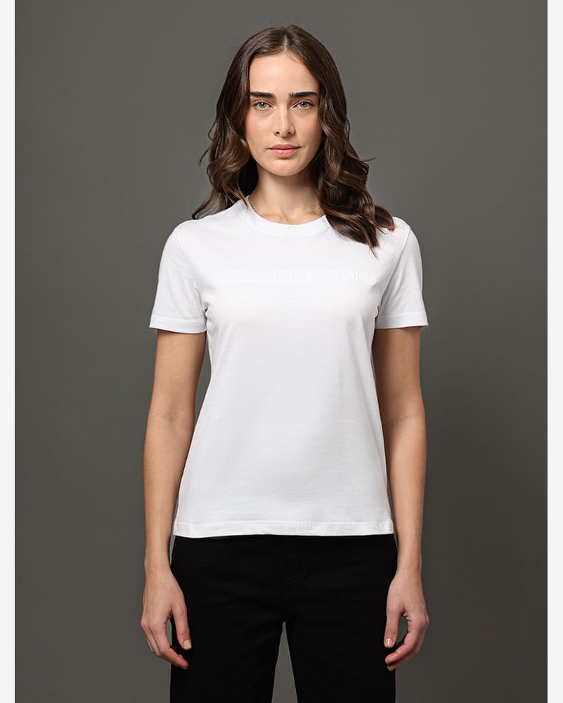 Camiseta Feminina Bordado Alto Relevo Calvin Klein Jeans - Branco