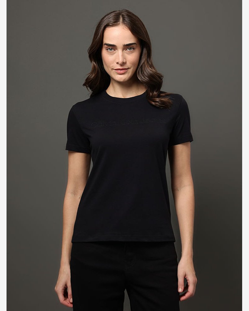 Camiseta Feminina Bordado Alto Relevo Calvin Klein Jeans - Preto