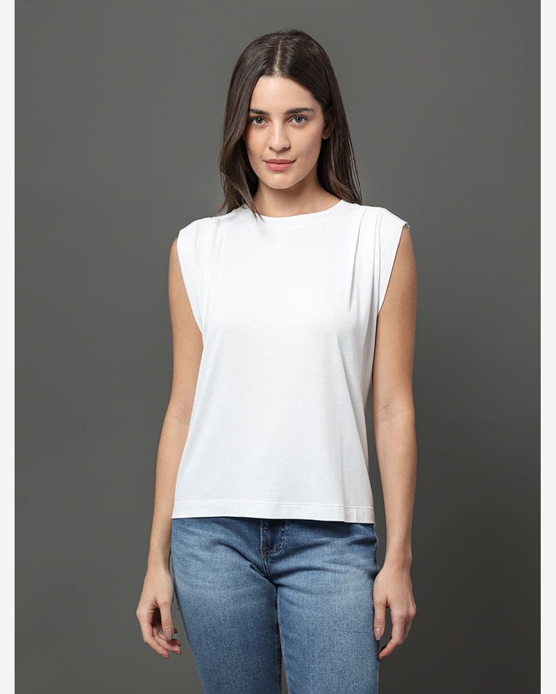 Regata Feminina Pregas Ombro Calvin Klein Jeans - Branco