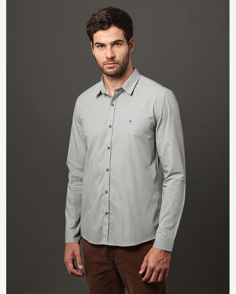 Camisa Masculina Slim Fio 50 Micro Check Calvin Klein Jeans - Verde