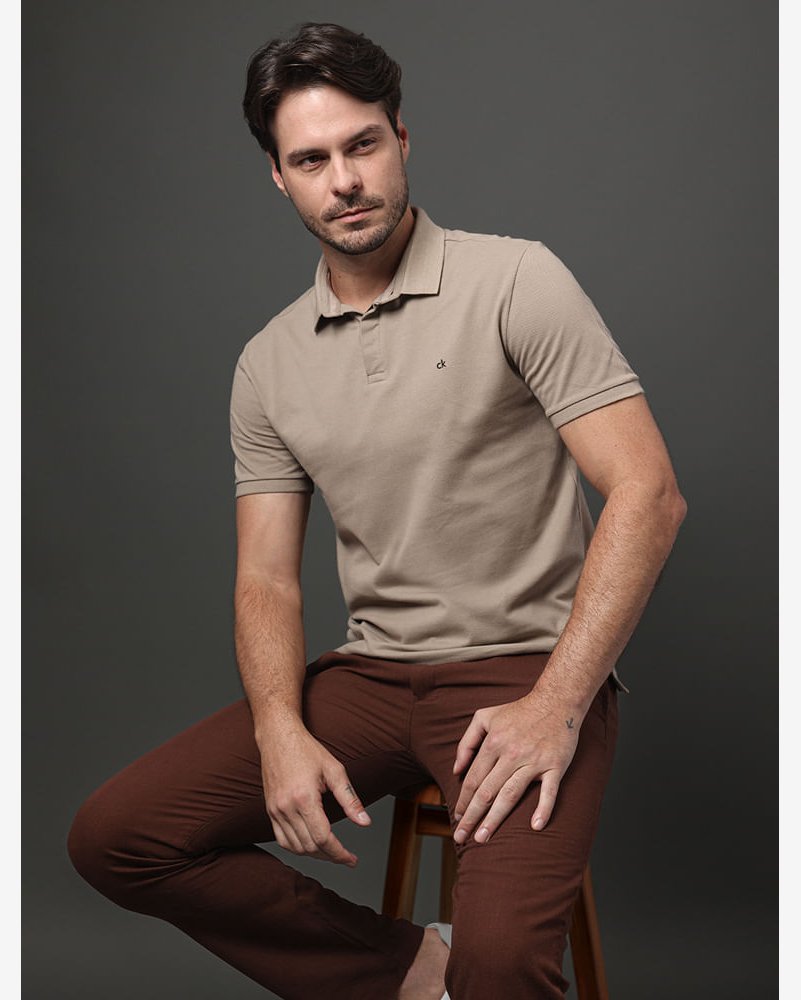 Polo Masculina Slim Calvin Klein - Caqui Medio