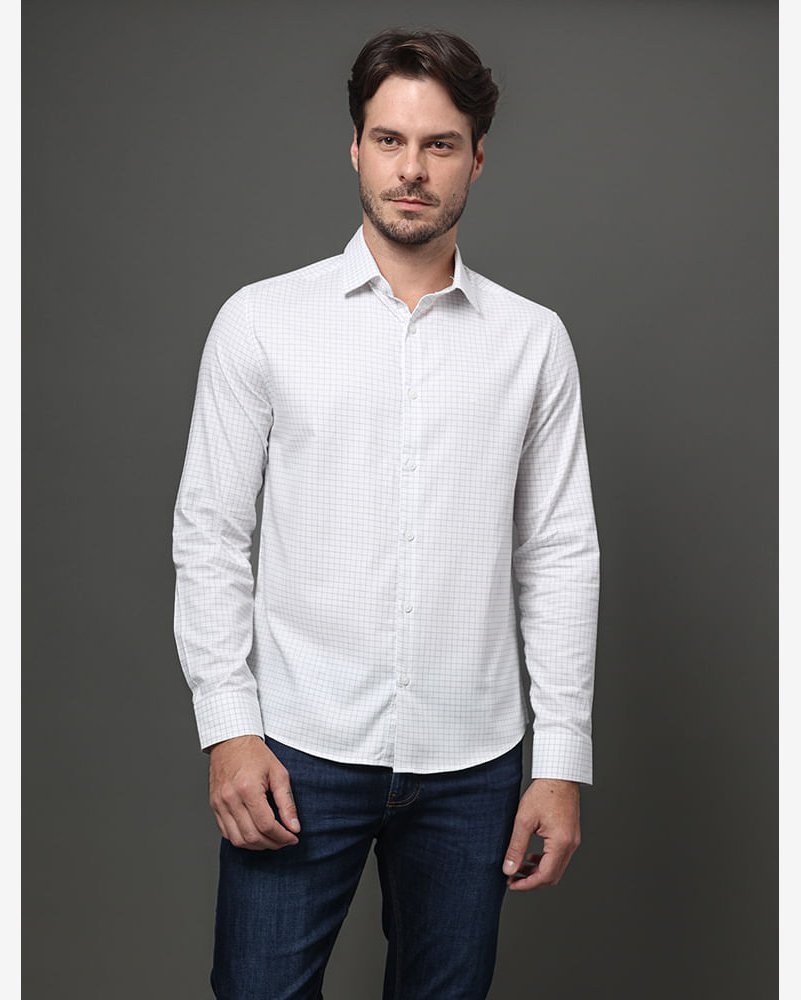 Camisa Masculina Slim Maquineta Check Calvin Klein - Branco