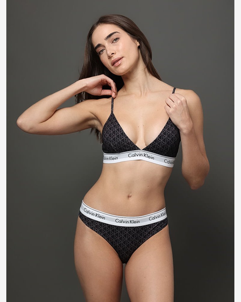 Calcinha Fio Dental Estampada Modern Cotton Calvin Klein Underwear - Preto