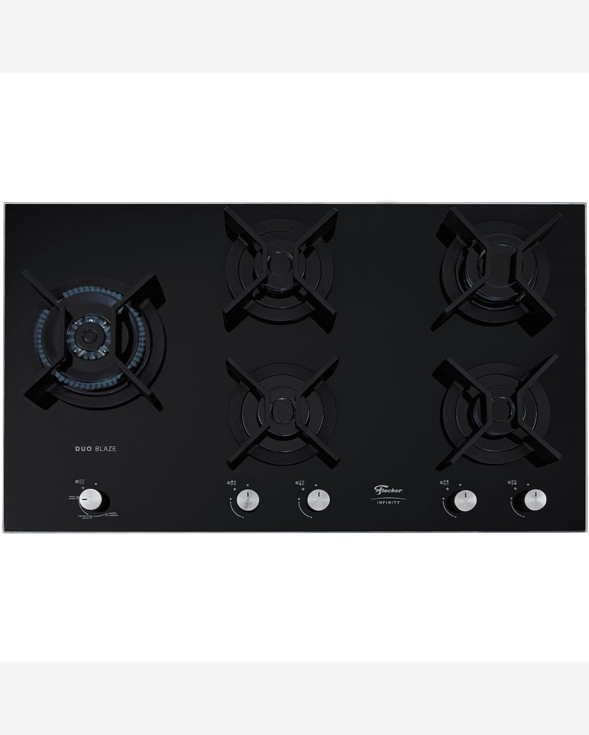 Cooktop a Gás Fischer Infinity Ferro Fundido 5Q Mesa Vidro Preto Bivolt 31800-82260