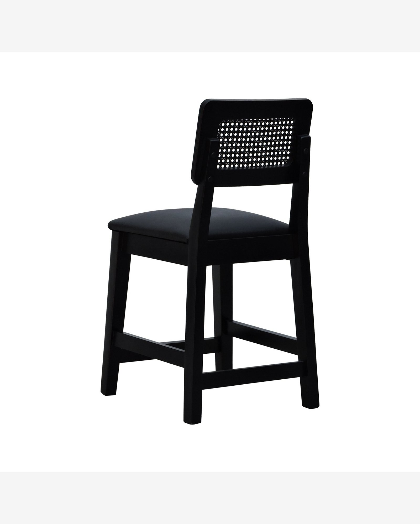 Kit 2 Banquetas Baixa/Cadeira Gabi Madeira Maciça Encosto Telinha Assento Estofado - Preto - Assento Estofado Corano Preto