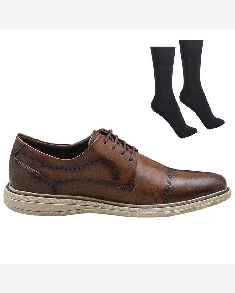 Kit Sapato Democrata Metropolitan Bay Masculino Par de Meia Marrom  Riachuelo