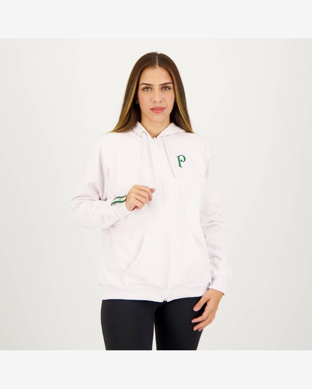 Jaqueta Palmeiras Moletom Score Feminina Branca Riachuelo