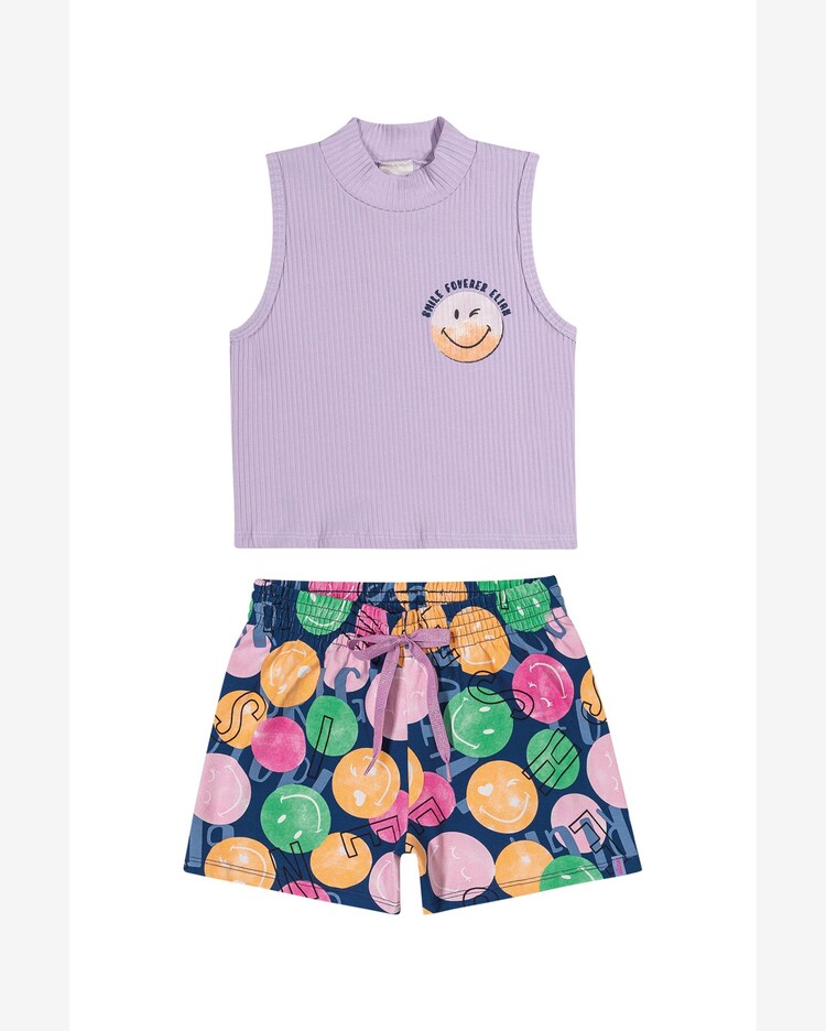 Riachuelo Conjunto Infantil Menina Estampado Emoji Feliz Elian Lilás