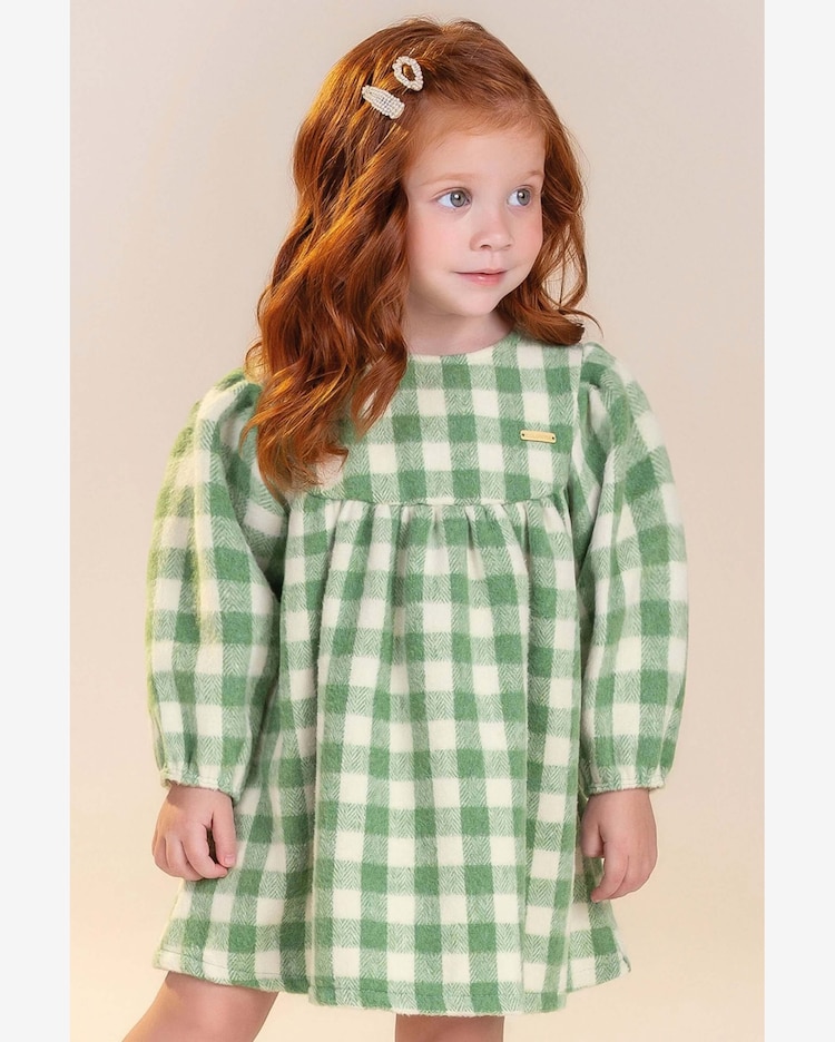 Riachuelo Vestido Infantil Menina Xadrez Peluciado Colorittá Bege