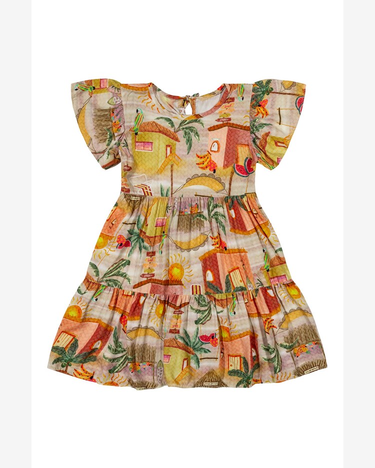 Sale Vestido Viscose Estampada Vestido Infantil Viscose Vestido - Main Image