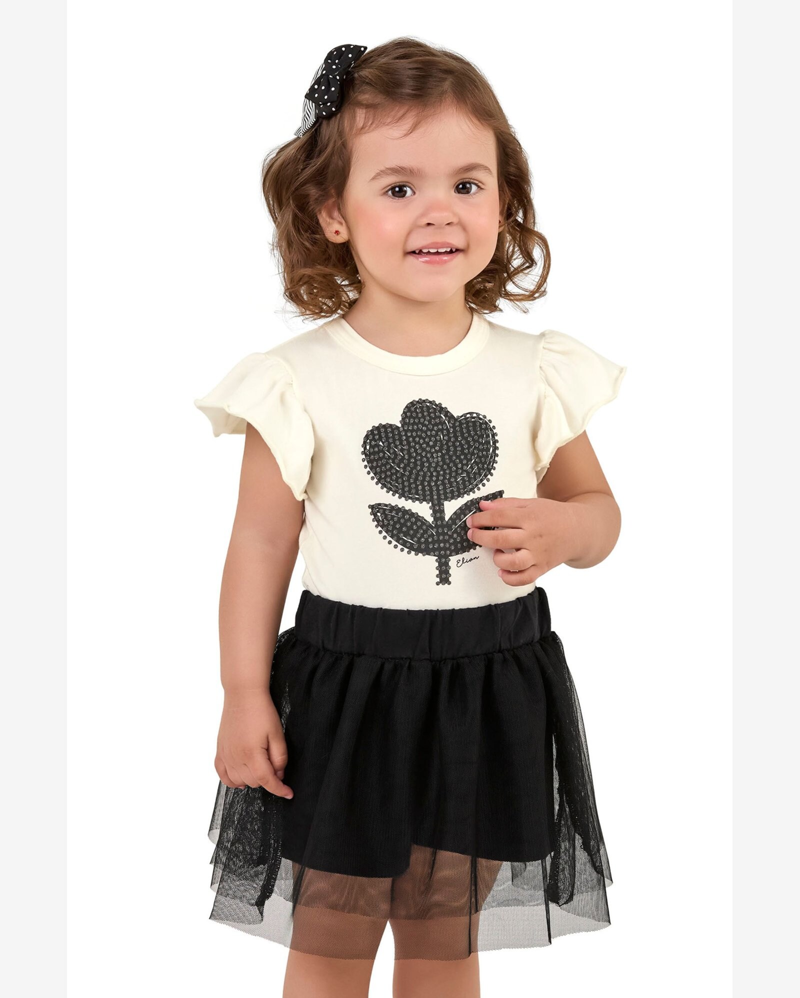 Riachuelo | Conjunto Infantil Menina Blusa e Saia Tule Elian Bege