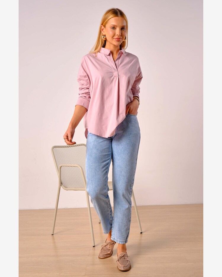 Riachuelo Camisa Feminina Ampla Tricoline Marialícia Rosa