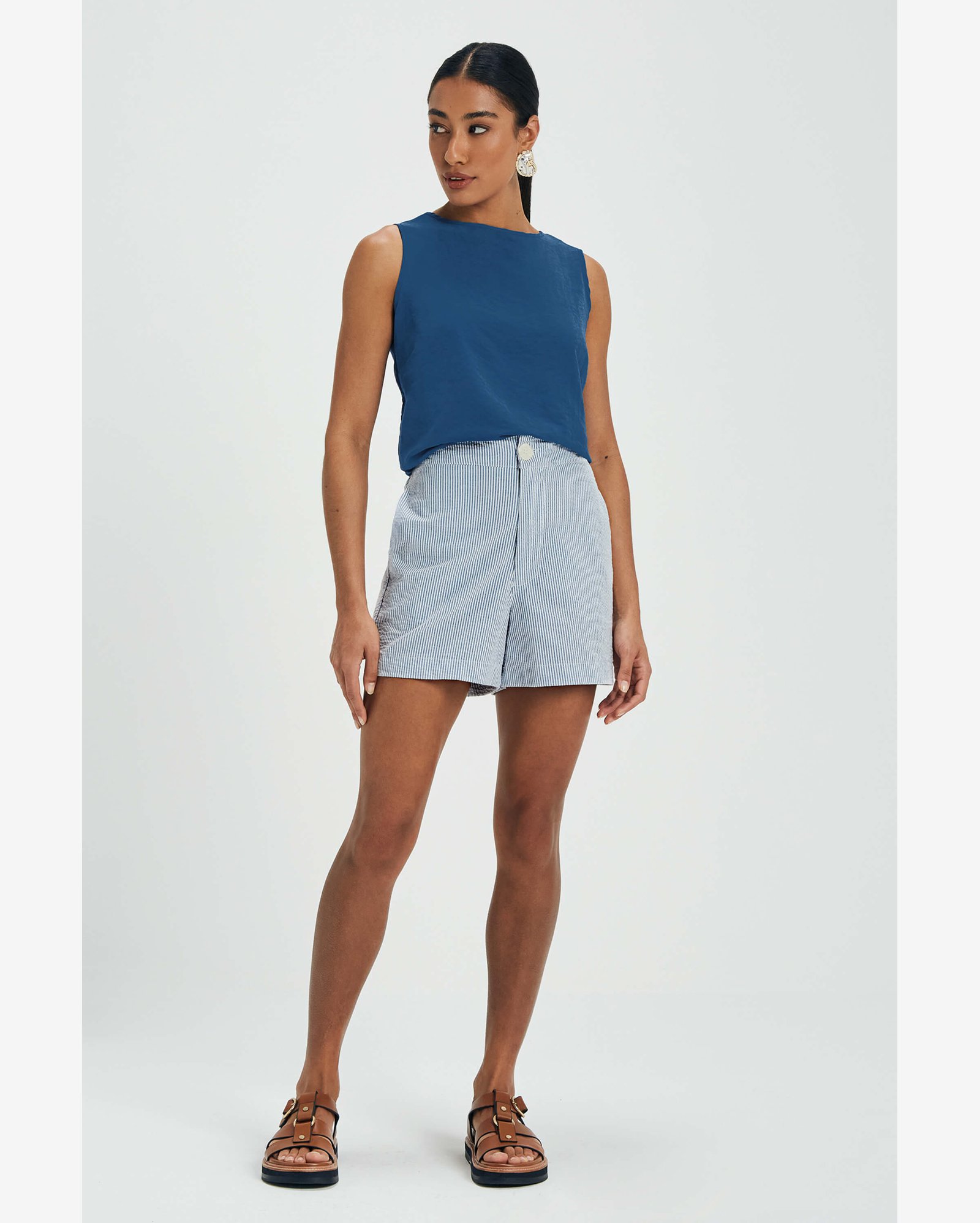 Short Feminino Tricoline Fio Tinto Marialícia Azul