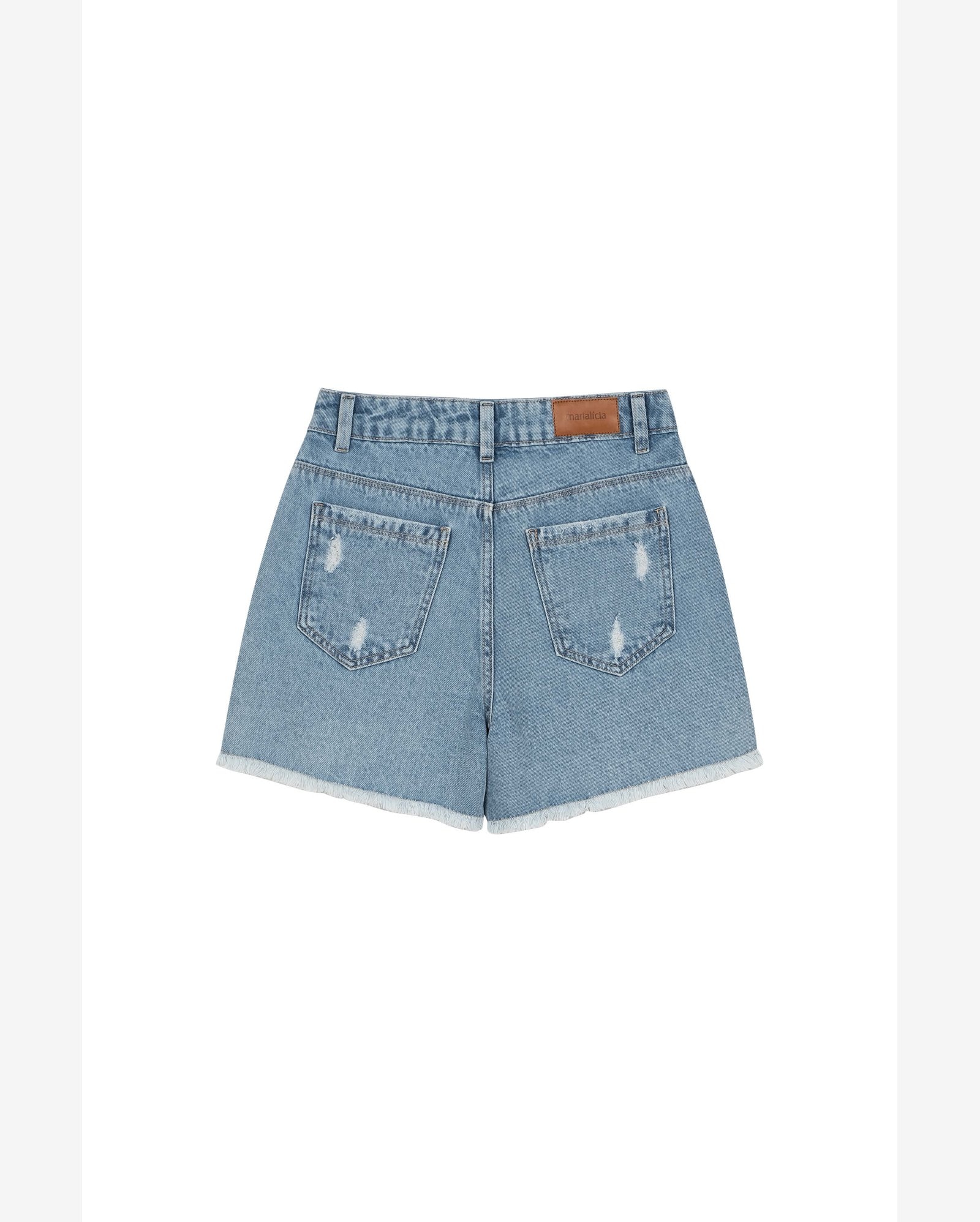 Short Feminino Jeans Barra Desfiada Marialícia Azul