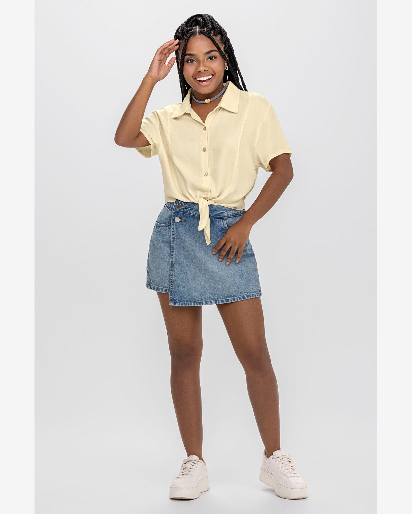 Camisa Cropped Juvenil Menina Com Amarração Beats Amarelo