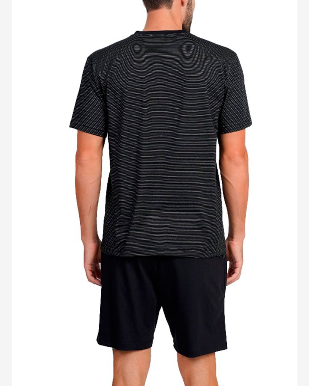 Pijama Curto Podiun 268025 Masculino Com Bolsos Fio Tinto Listrado Algodão T. P/GG