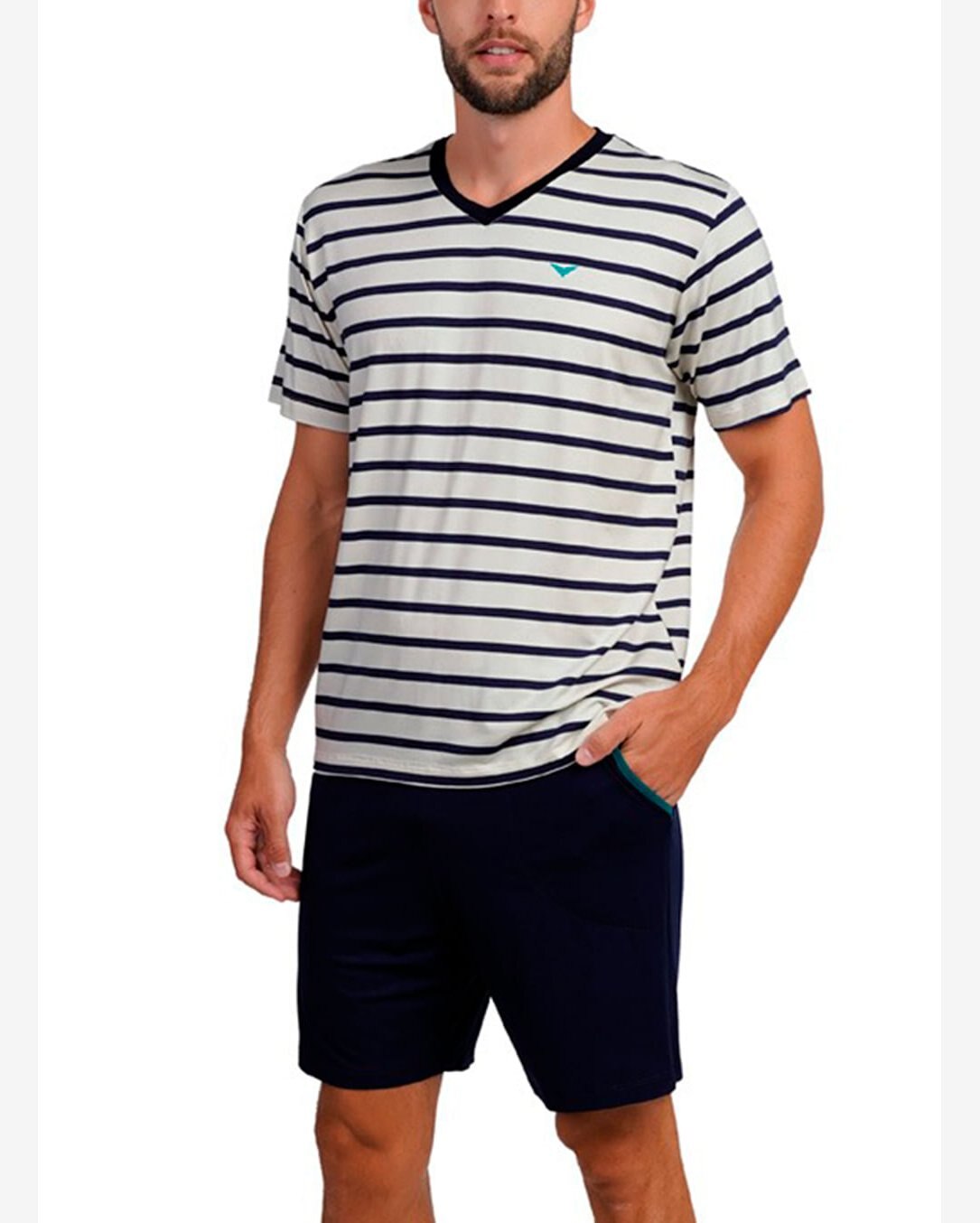 Pijama Curto Podiun 268057 Masculino Listrado Com Bolsos Viscolycra T. P/GG