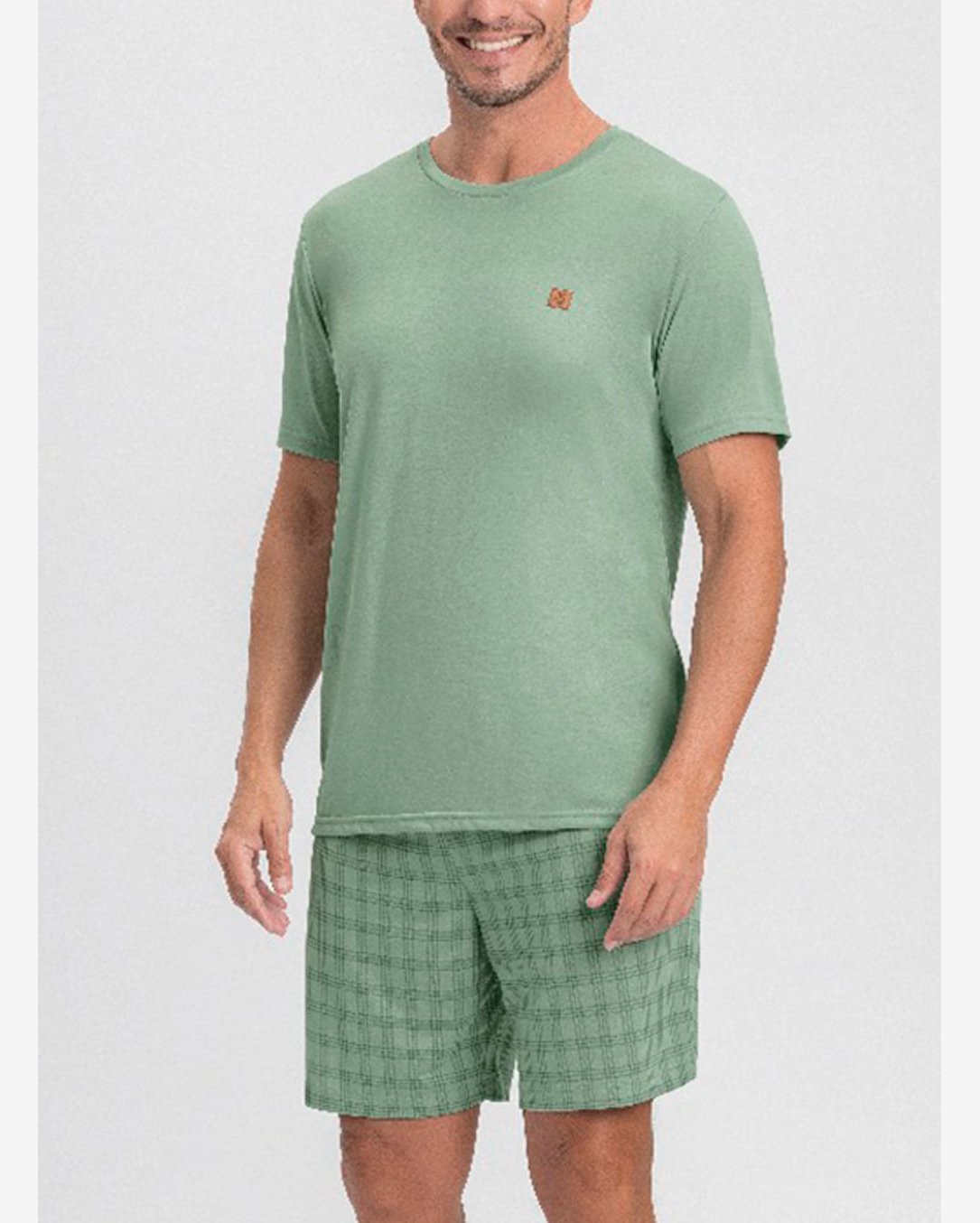Pijama Curto Mensageiro Dos Sonhos 0132170 Masculino Xadrez Meia Malha T. M/GG