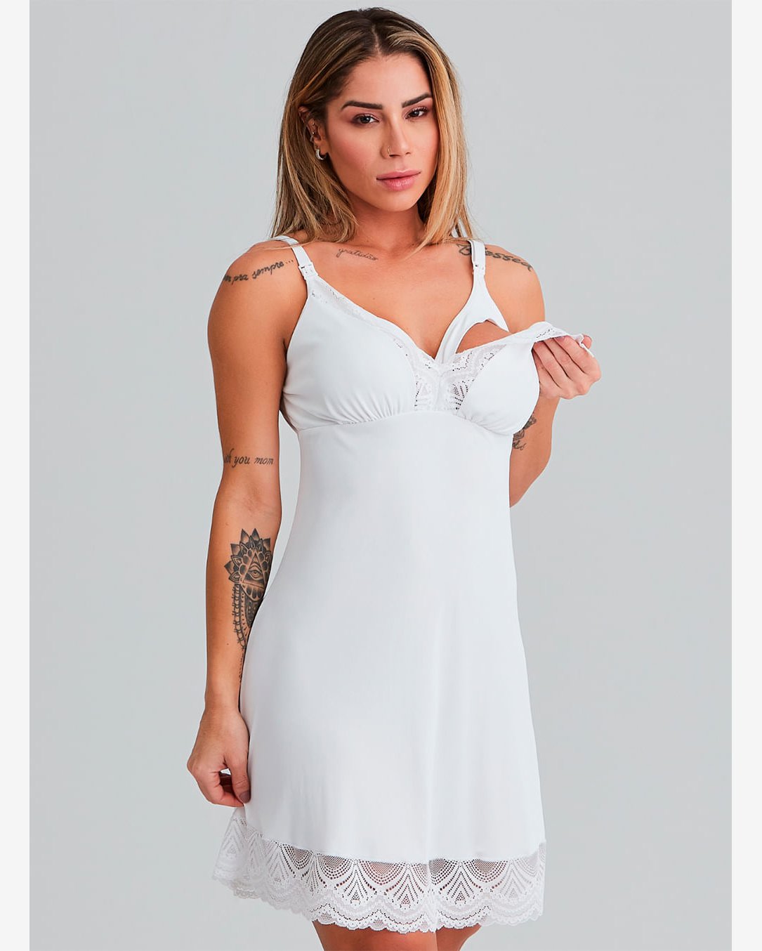 Riachuelo | Camisola Amamentação Nayane CS 020003 Com Renda Poliamida T ...