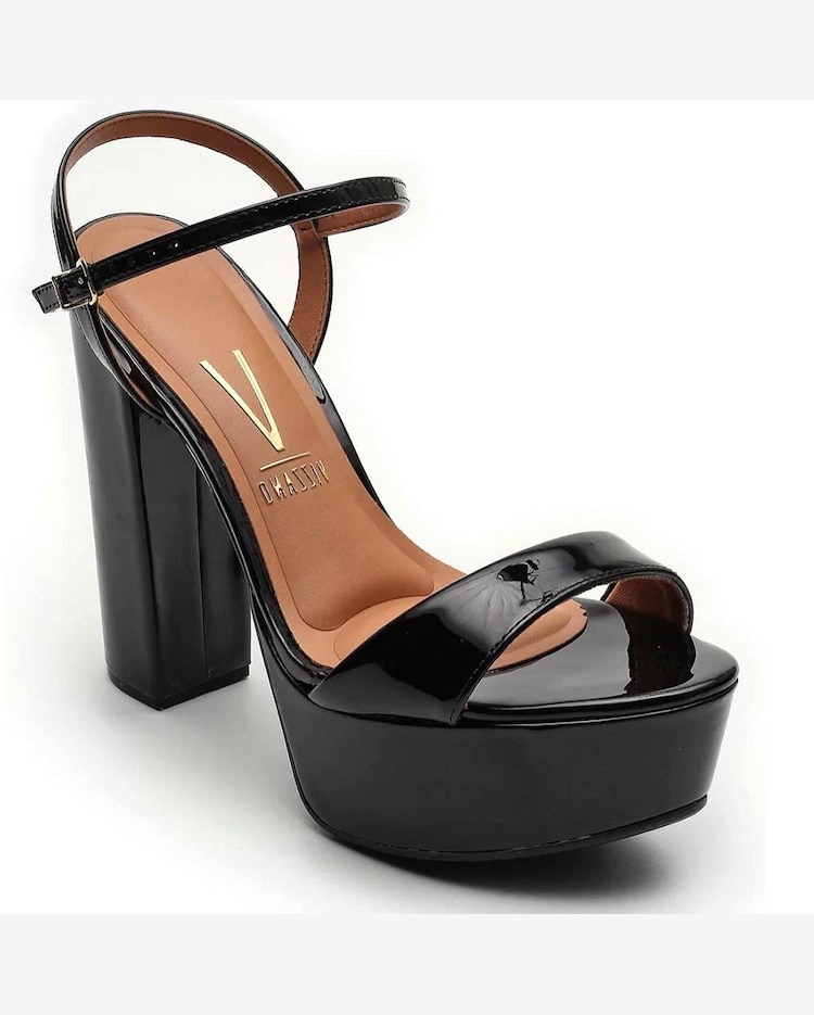 Meia Pata Verniz Scarpin Preto Verniz Vizzano Riachuelo Sandália