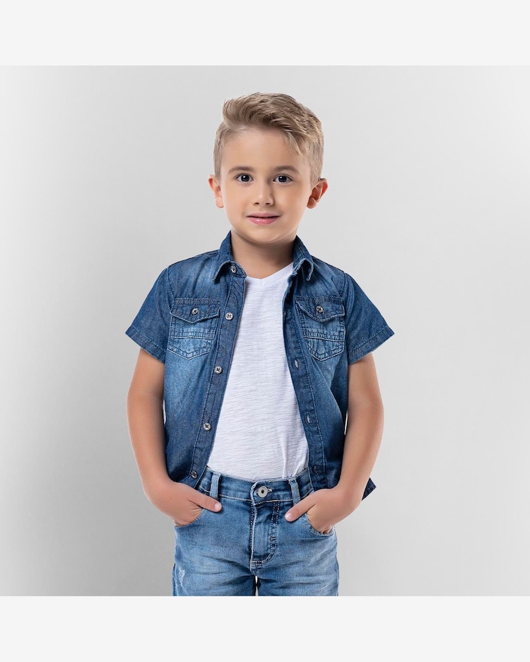 Jeans Infantil Camisa Jeans Com CalÃ§a Conjunto Calça Sarja Camisa
