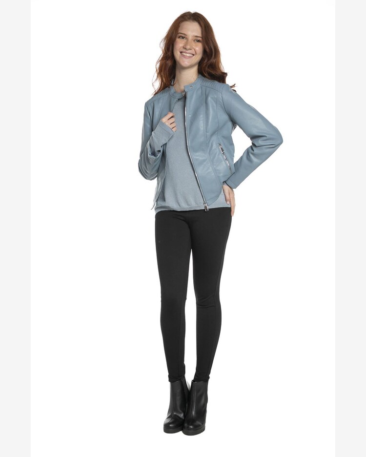 Riachuelo Jaqueta Feminina Gola Alta Polo Wear Azul Médio