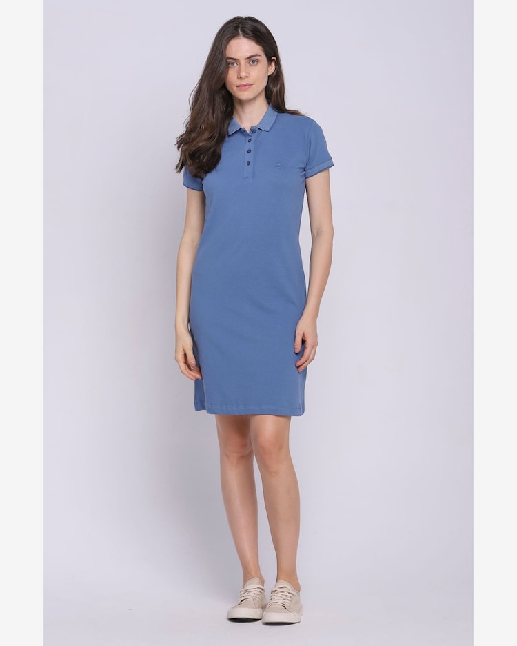 Riachuelo Vestido Midi Piquet Colarinho Polo Wear Azul Escuro
