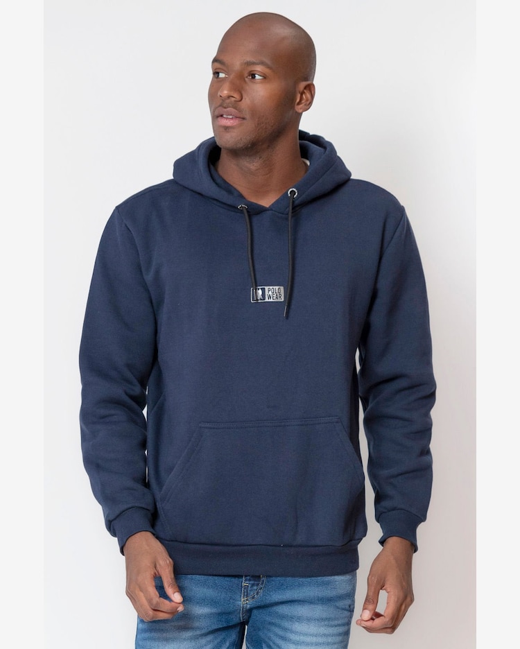 Riachuelo Blusa Moletom Masculina Canguru Logo Polo Wear Azul Escuro