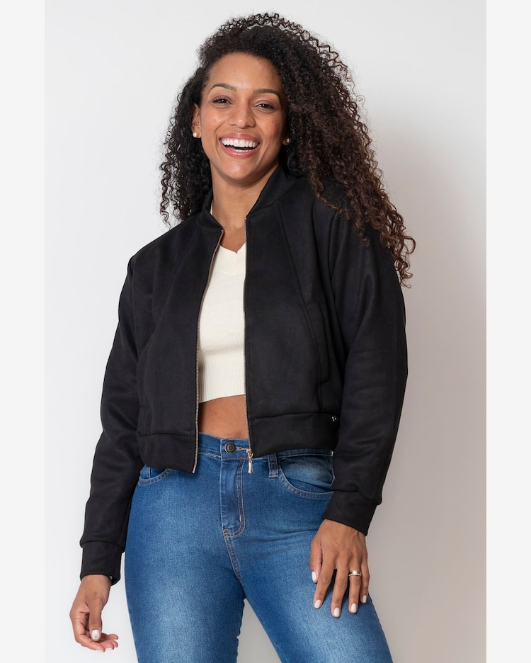 Riachuelo Jaqueta Feminina Suede Bomber Polo Wear Preto