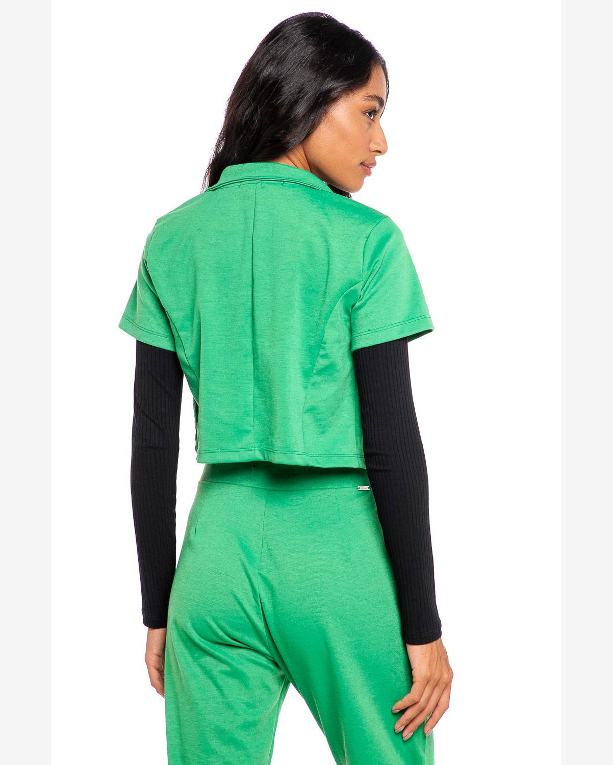 Blazer Cropped Feminino Malha Liso Polo Wear Verde Médio
