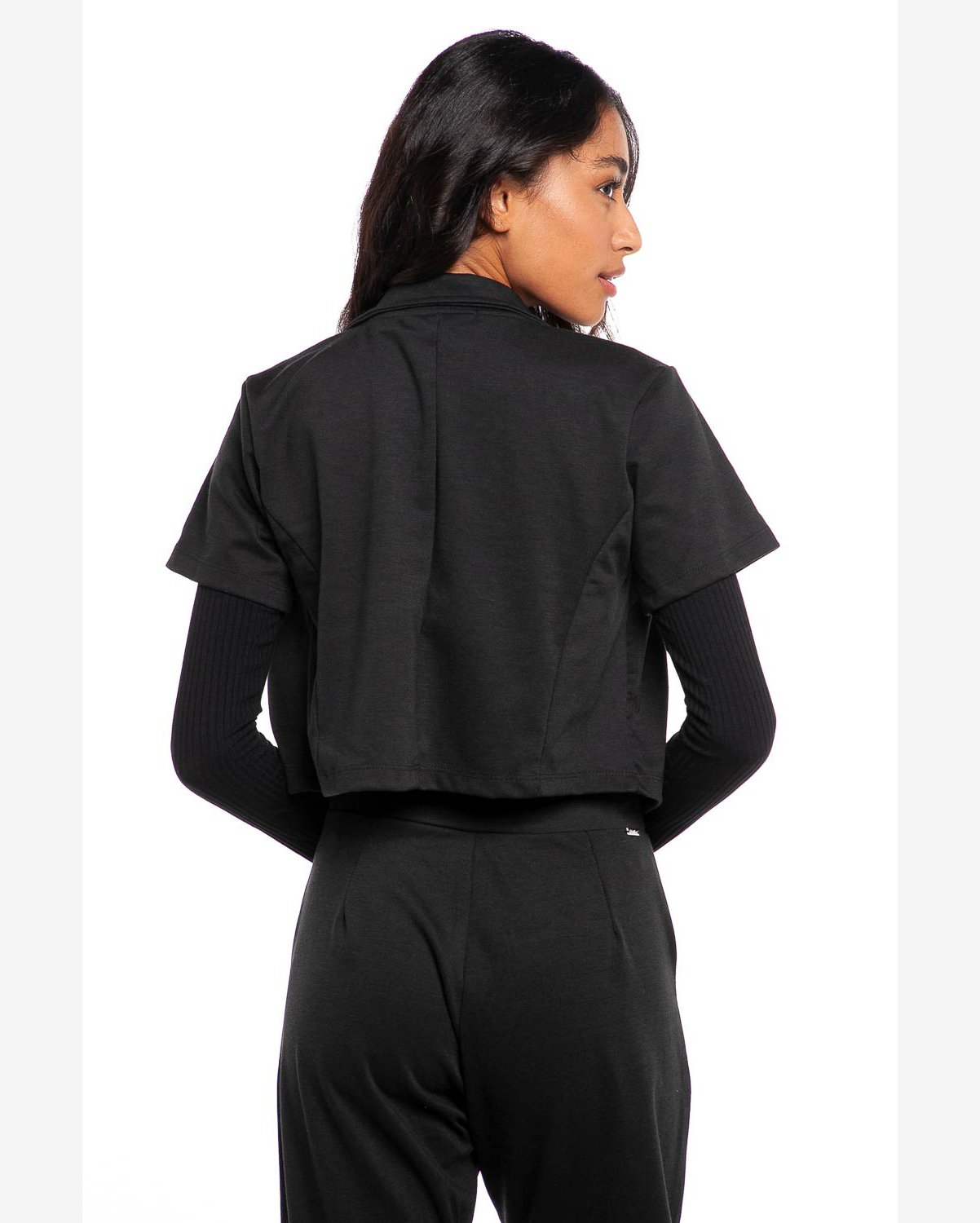 Blazer Cropped Feminino Malha Liso Polo Wear Preto
