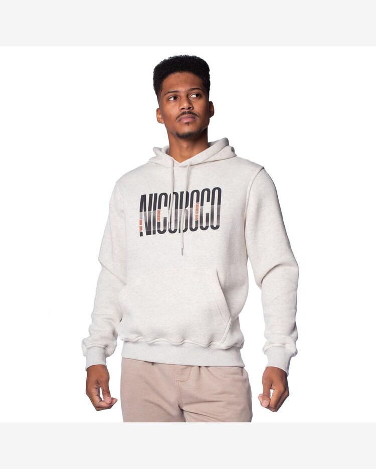 Blusão de Moletom Masculino Nicoboco Canguru Capuz Creme