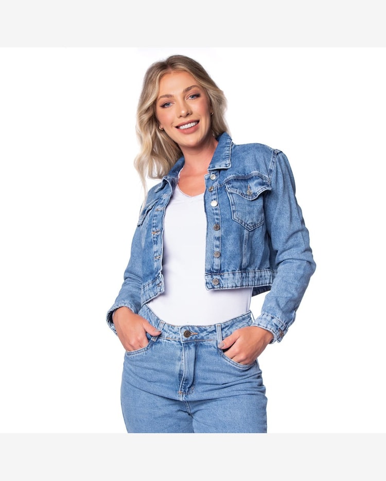 Riachuelo Jaqueta Jeans Feminina Sawary Curta Azul